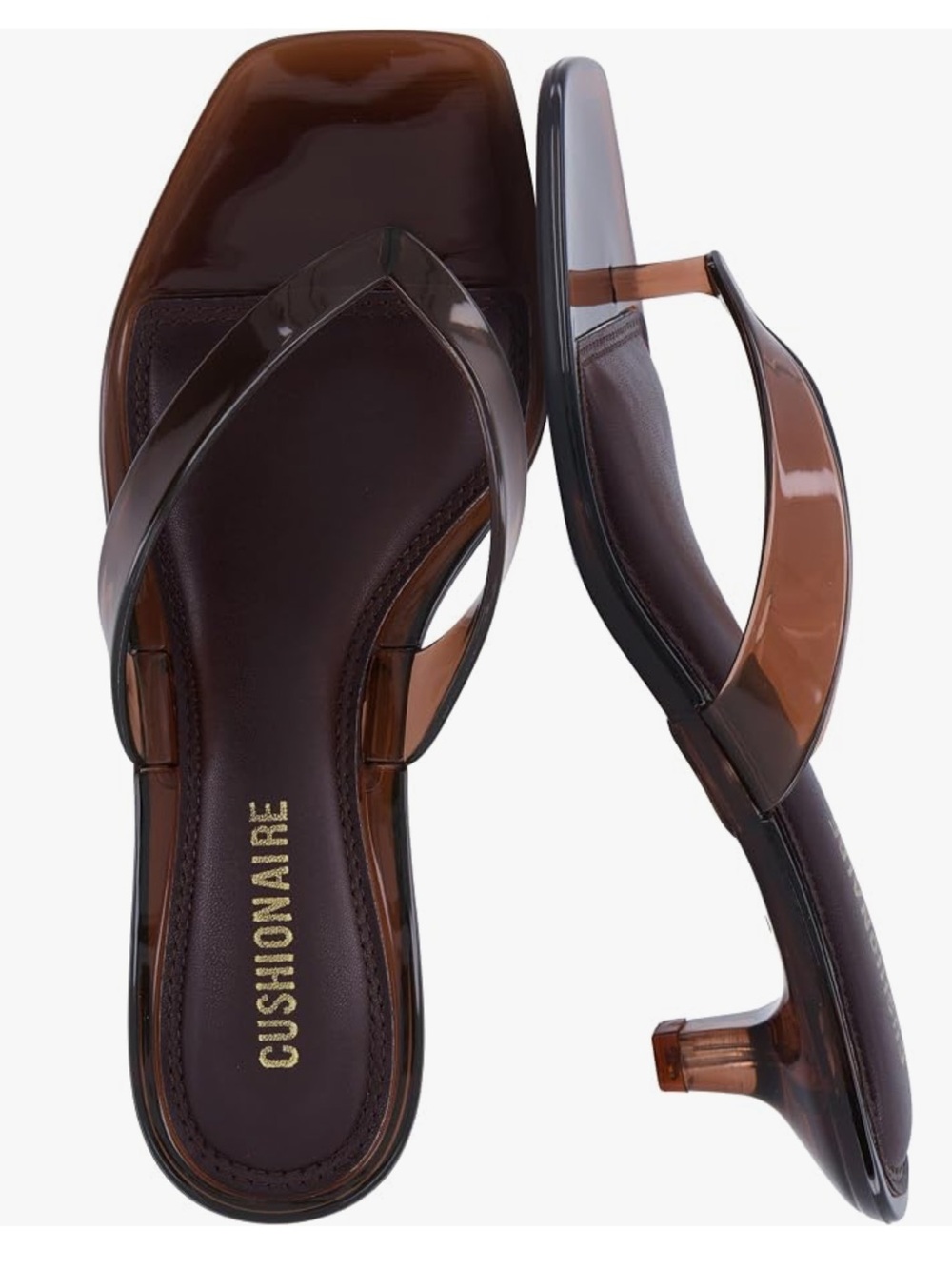 Cushionaire Women's Brown Clear-Strap Heeled Sandals